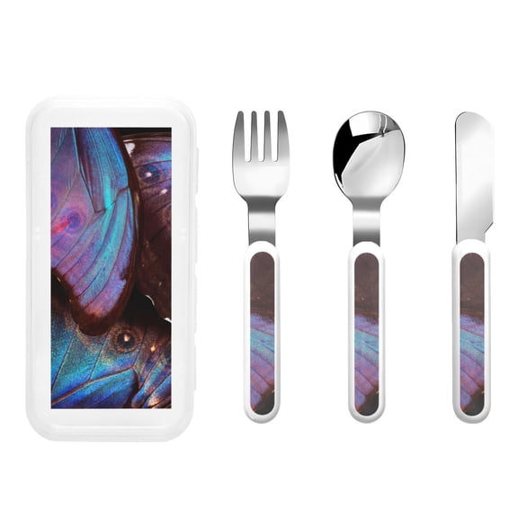 Kdxio Wings Of A Butterfly Toddler Utensils Set - Kids Silverware Set, Set Kids Utensils Set with Case for Preschooler Children