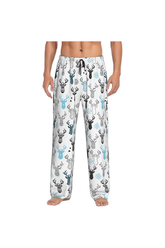 Winter Art Blue and Black Moose Print Men's Sleep Pajama Pant Lounge Pants with Pockets-Small