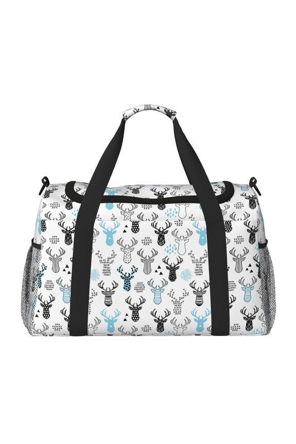 Winter Art Blue and Black Moose Travel Duffel Bag Gym Bag Weekender Travel Bag Gym Bag for Women &Men Airplane Travel Essentials for Flying