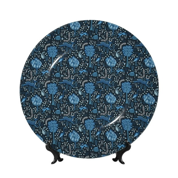 Kdxio Winter Blue Forest Deer Bone China Decorative Plate Ceramic Decorative Plate for Home Office Wall Stand Decorative Plates for Home Bedroom-10in