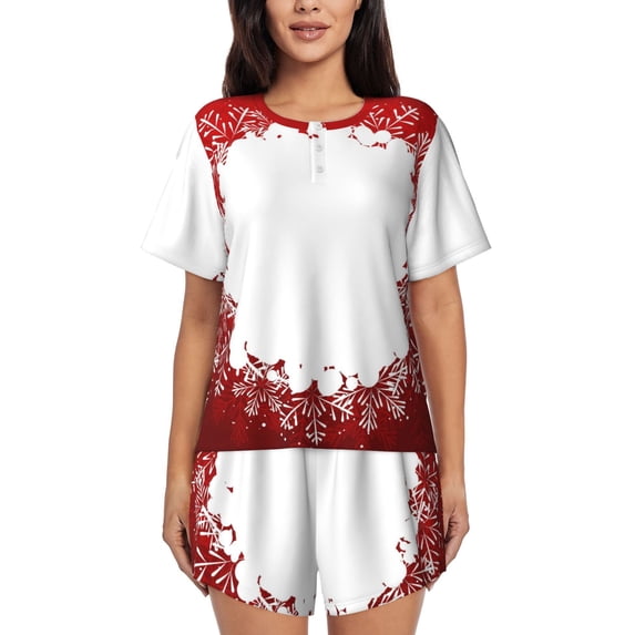 Kdxio Winter Christmas Snowflake Print Pajamas Sets for Women Short-Sleeved Pjs with Lounge Shorts Two Piece Sleepwear S-4XL