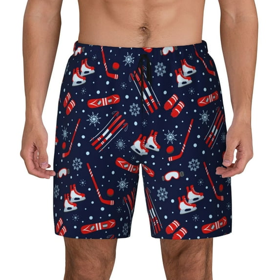 Kdxio Winter Outdoors Sports Print Men's Swim Trunks with Compression Liner 7 Inch Inseam Quick Dry Swim Shorts