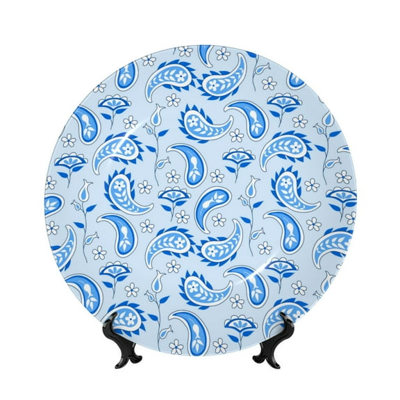 Kdxio Winter Paisley Pattern Bone China Decorative Plate Ceramic Decorative Plate for Home Office Wall Stand Decorative Plates for Home Bedroom-7in