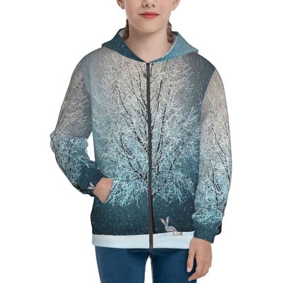 Kdxio Winter Rabbit Pattern Kids Boys Girls Zip Up Hoodie 3D Printed Hooded Sweatshirt Hoody Coat with Pocket 7-12 Y-Medium