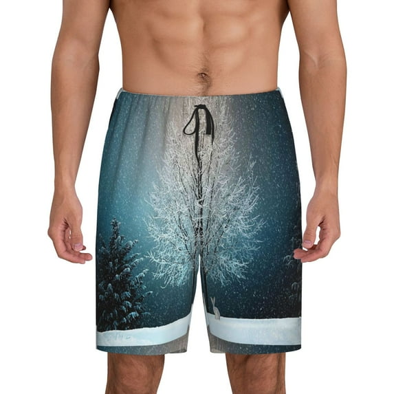 Kdxio Winter Rabbit Print Mens Sleep Shorts Bottoms Soft Comfy Pajama Wear Pants with Drawstring Pockets