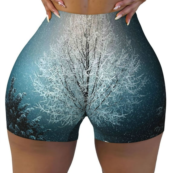 Kdxio Winter Rabbit Print Workout Shorts for Women Seamless Soft Smooth Gym Yoga Scrunch Active Shorts