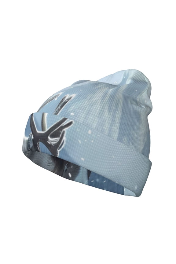 Winter Reindeer In Snowy Mountains Winter Beanie for Men Women Beanie Knit Hat Cuffed Cap Beanie Knit Chunky Snow Cap