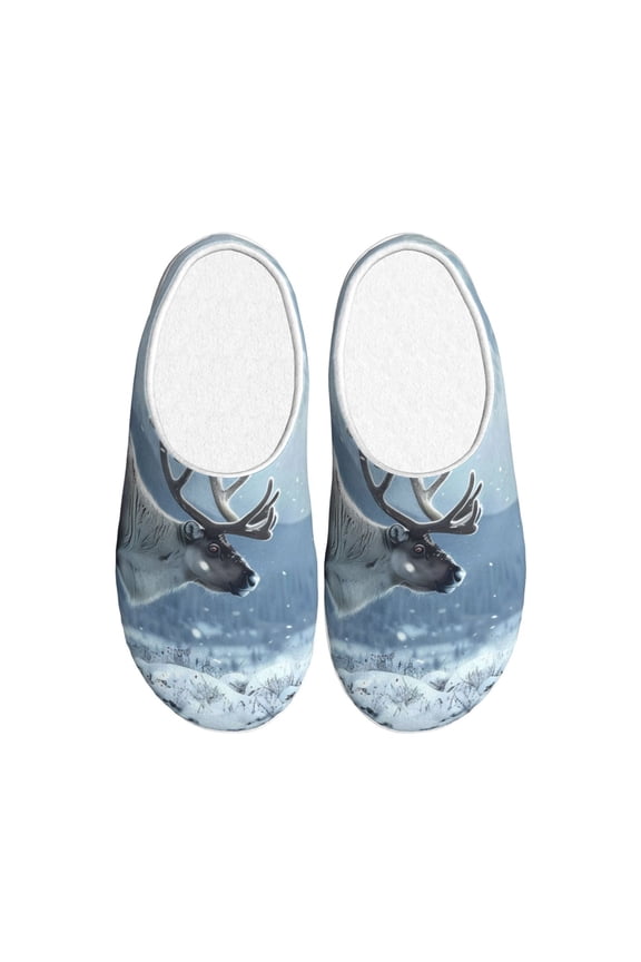 Winter Reindeer In Snowy Mountains Women's Men's Slippers Plush Slip-On House Slipper for Winter Indoor Soft Cushion Non-slip Fluffy Slides Slippers-13