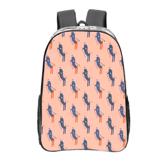 Kdxio Winter Skiing Adventure Clear Backpack, Transparent Bookbag for School for Women Men, Capacity Clear Bag for College, Travel