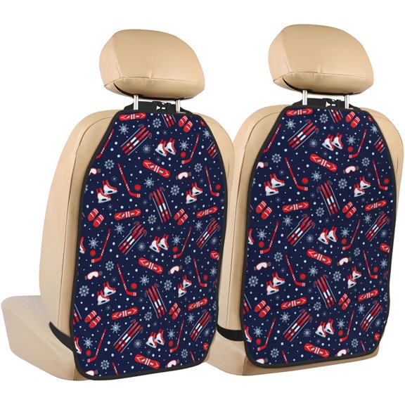 Kdxio Winter Skiing Snowflakes Print 2 Pack Car Kick Mat Seat Cover Back Protector Mat with Pockets for Organizer Backseat Protector and Storage Anti Kick Pad for Vehicles