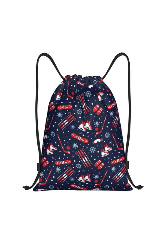 Winter Skiing Snowflakes Print Drawstring Backpack Bag,Waterproof Draw String Back Sack, Gym Drawstring Bags Swim Bag For Unisex
