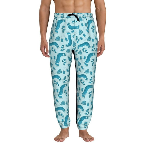Kdxio Winter Warmth Blue Knitted Pattern Joggers,Sweatpants for Men with Pockets-X-Large
