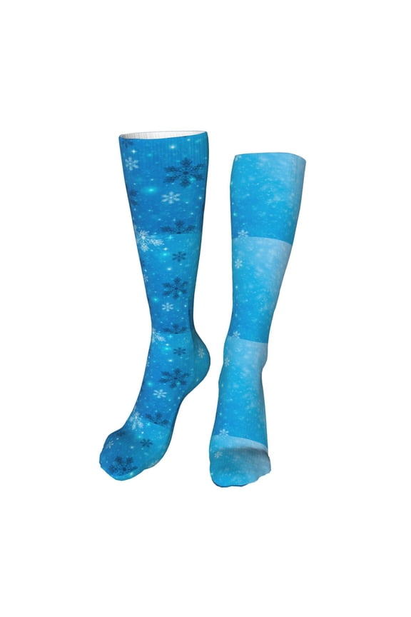 Winter With Snowflakes Funny Silky Novelty Funky Long Knee High Socks Soft 3D Print Cosplay Crazy Stockings for Men Women