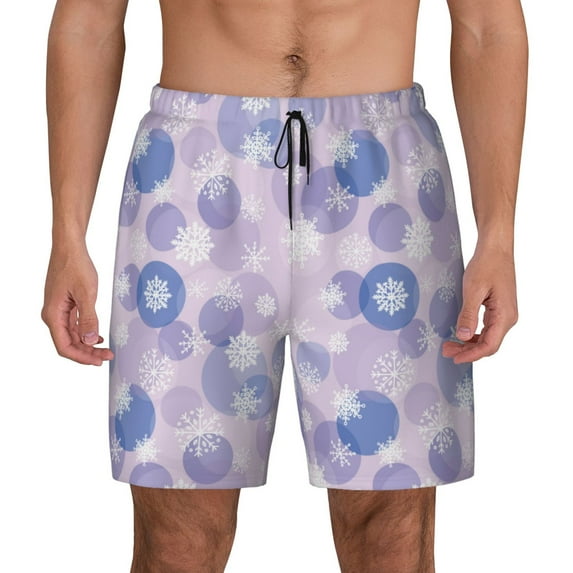 Kdxio Winter With Snowflakes Print Men's Swim Trunks with Compression Liner 7 Inch Inseam Quick Dry Swim Shorts