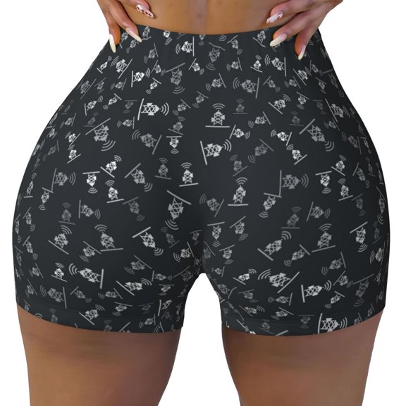 Kdxio Wireless Antenna Icon Print Workout Shorts for Women Seamless Soft Smooth Gym Yoga Scrunch Active Shorts