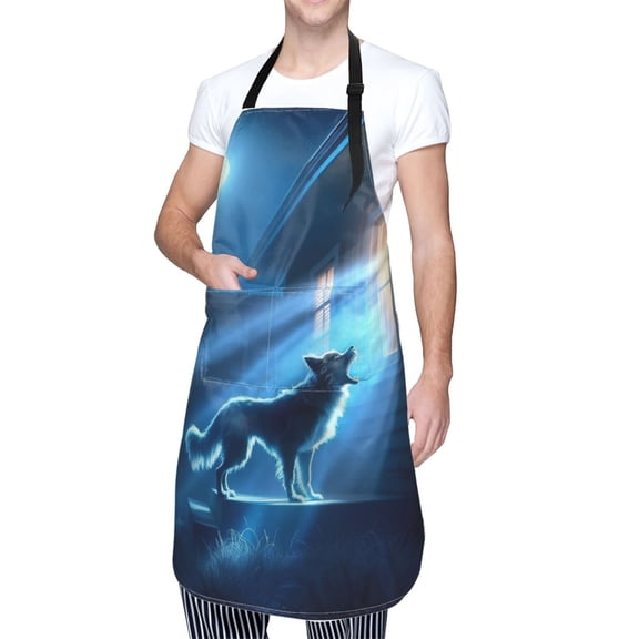 Kdxio A Wolf Barks Out A Window Apron with Pockets Adjustable Kitchen Aprons for Men Women Waterproof Aprons for Cooking,Drawing,Crafting, Baking Household Cleaning
