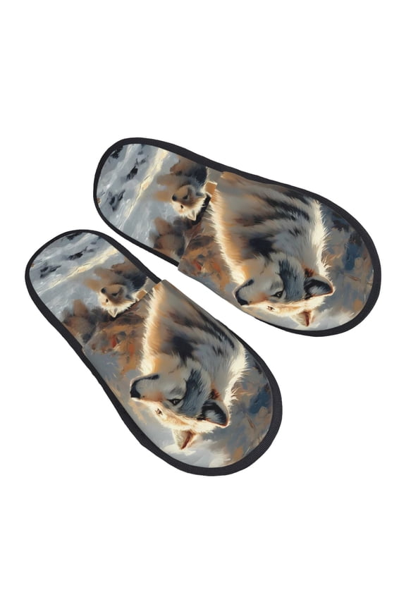 Wolf Family Winter Wonderland Pattern Slippers for Women Memory Foam Fuzzy House Slippers Bedroom Non-slip Warm Womens Slippers