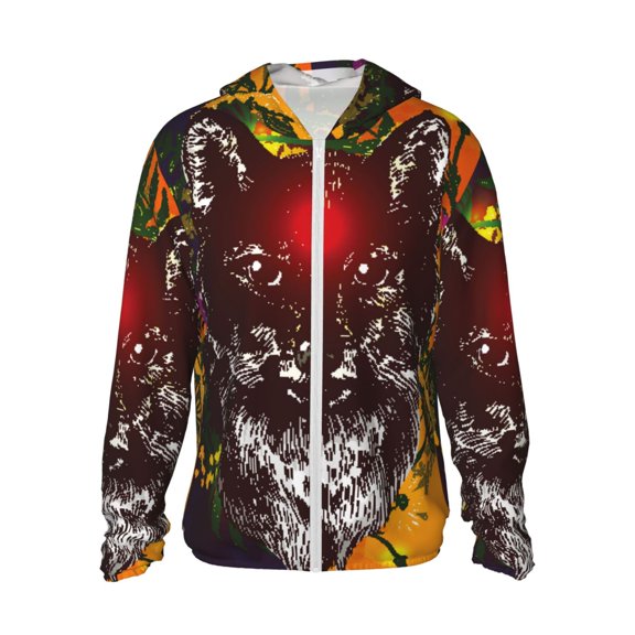 Kdxio Wolf With Wildflowers Print Women Men Sun Protection UPF 50+ Jackets Zip Up Long Sleeve Hoodie Hiking Lightweight with Pockets