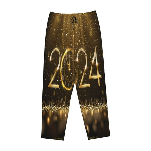 Kdxio Women's Comfy Stretch 2024 Happy New YearPrint Drawstring Pajama Pants-Small