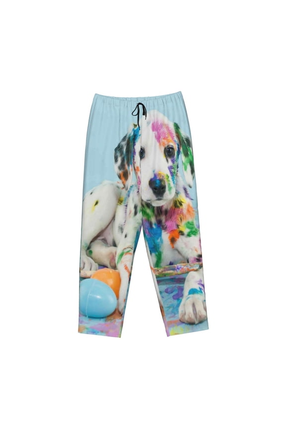 Women's Comfy Stretch A Funny Little Dalmatian PuppyPrint Drawstring Pajama Pants-Small