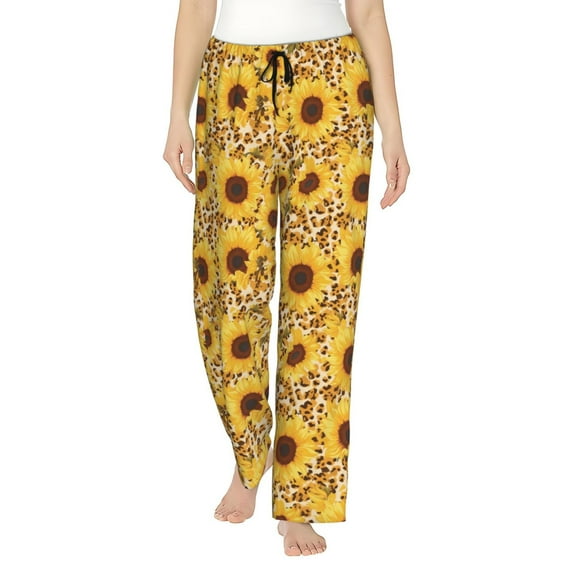 Kdxio Women's Comfy Stretch Abstract Leopard Print Sunflower Print Drawstring Pajama Pants-X-Large
