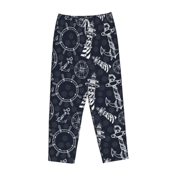 Kdxio Women's Comfy Stretch Anchor and LighthousePrint Drawstring Pajama Pants-Large