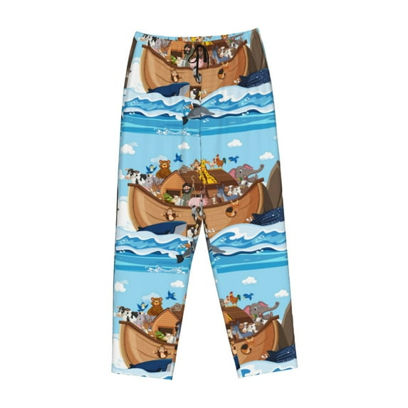 Kdxio Women's Comfy Stretch Animals on Noah's Ark FloatingPrint Drawstring Pajama Pants-X-Large