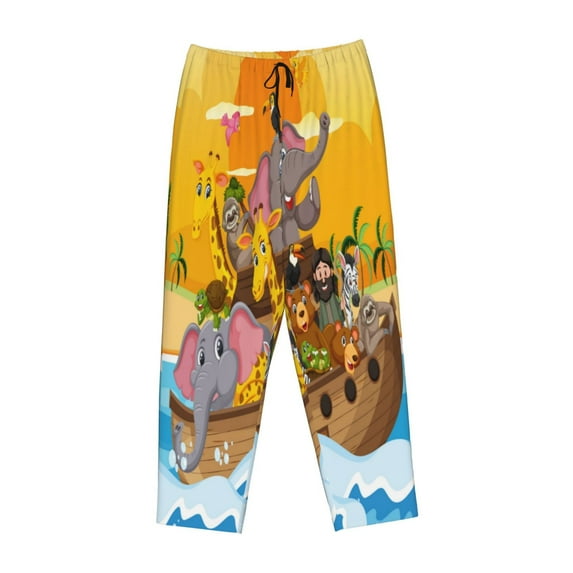 Kdxio Women's Comfy Stretch Animals on Noah's Ark1Print Drawstring Pajama Pants-Small