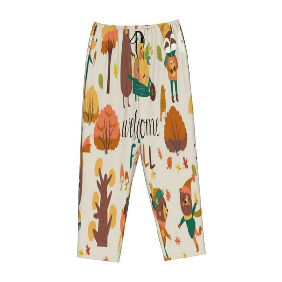 Kdxio Women's Comfy Stretch Autumn In The ForestPrint Drawstring Pajama Pants-Large
