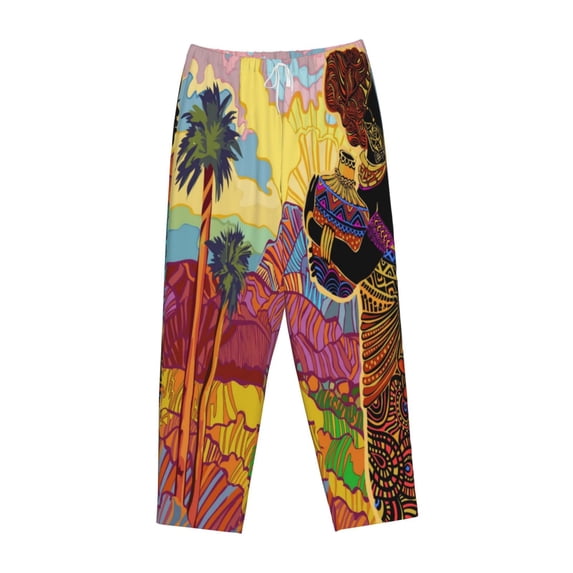 Kdxio Women's Comfy Stretch Beautiful African WomanPrint Drawstring Pajama Pants-X-Large