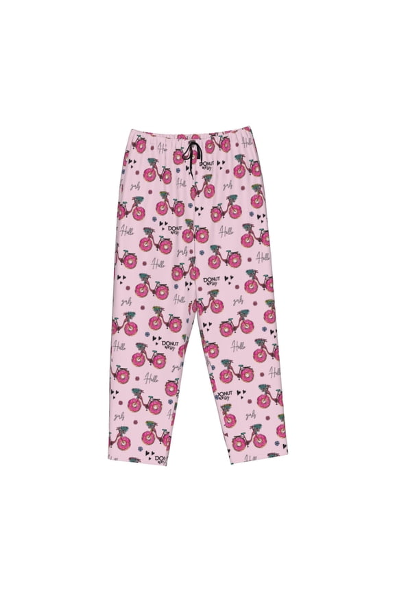 Women's Comfy Stretch Bike with Donut WheelsPrint Drawstring Pajama Pants-Large