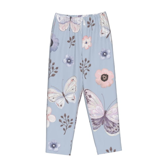 Kdxio Women's Comfy Stretch Blue ButterflyPrint Drawstring Pajama Pants-Small