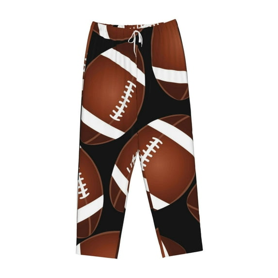 Kdxio Women's Comfy Stretch Brown Football On BlackPrint Drawstring Pajama Pants-Large