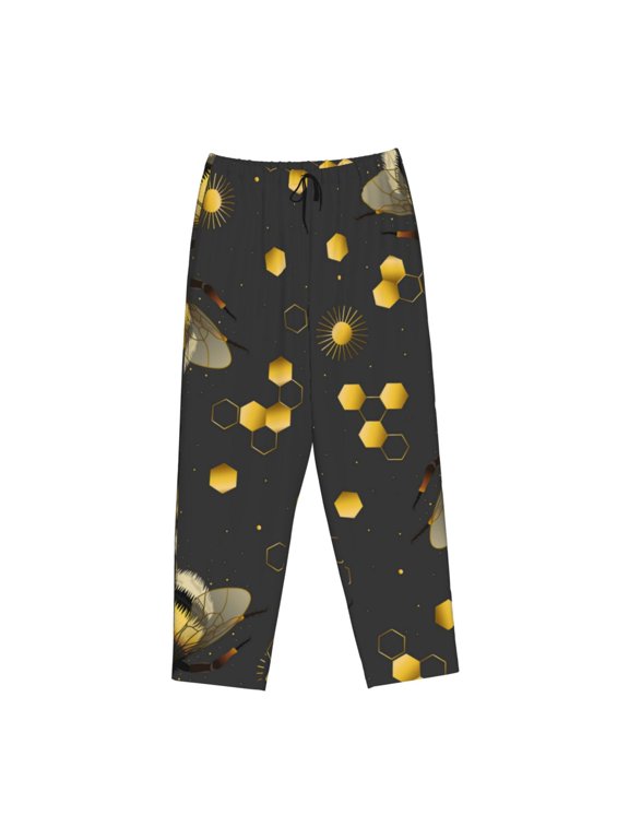 Women's Comfy Stretch BumblebeePrint Drawstring Pajama Pants-Small
