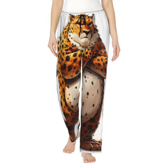 Kdxio Women's Comfy Stretch Cartoon Cheetah With Attitude Print Drawstring Pajama Pants-Medium