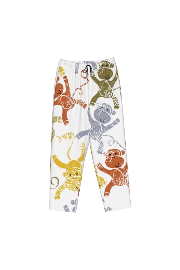 Women's Comfy Stretch Cartoon MonkeyPrint Drawstring Pajama Pants-Large
