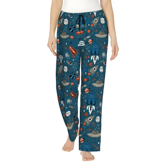 Kdxio Women's Comfy Stretch Cartoon Space1 Print Drawstring Pajama Pants-XX-Large