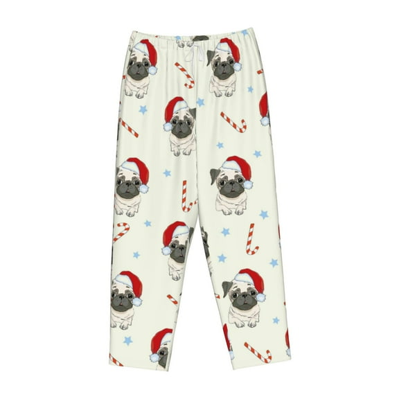 Kdxio Women's Comfy Stretch Christmas Pug DogPrint Drawstring Pajama Pants-Medium