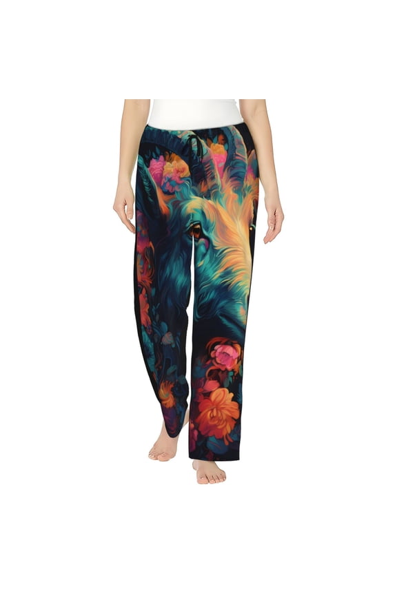 Women's Comfy Stretch Colorful Flower Goat Print Drawstring Pajama Pants-XX-Large