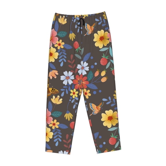 Kdxio Women's Comfy Stretch Colorful Flowers with ButterflyPrint Drawstring Pajama Pants-Large