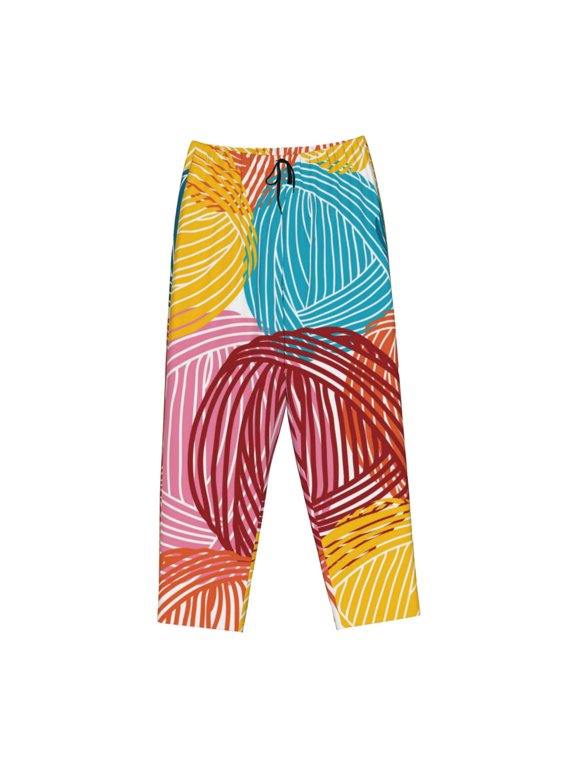 Women's Comfy Stretch Colorful Wool BallsPrint Drawstring Pajama Pants-Medium