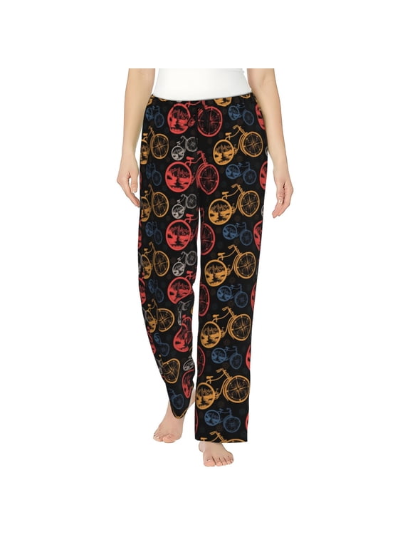 Women's Comfy Stretch Compass And Mountains In Bicycle Wheels1 Print Drawstring Pajama Pants-Large