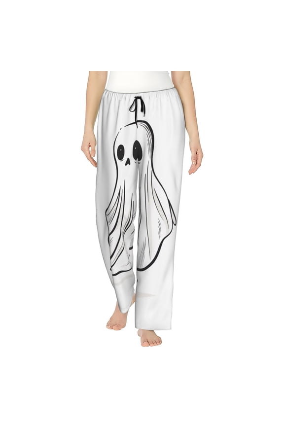 Women's Comfy Stretch Cute Ghost Simple Drawing Print Drawstring Pajama Pants-XX-Large