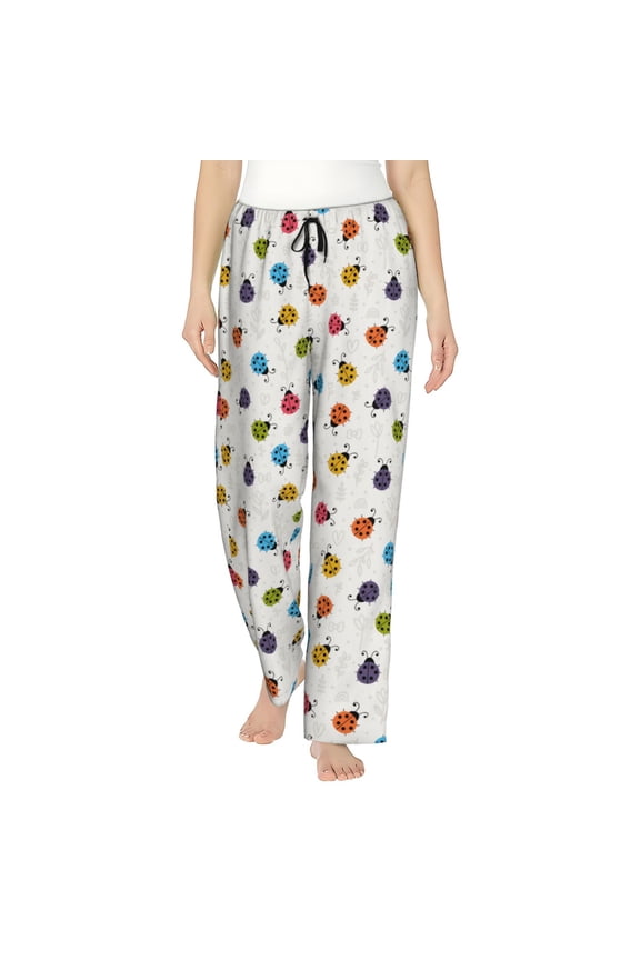 Women's Comfy Stretch Cute Ladybugs Print Drawstring Pajama Pants-X-Large