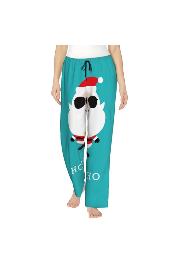 Women's Comfy Stretch Cute Santa Claus Print Drawstring Pajama Pants-Small