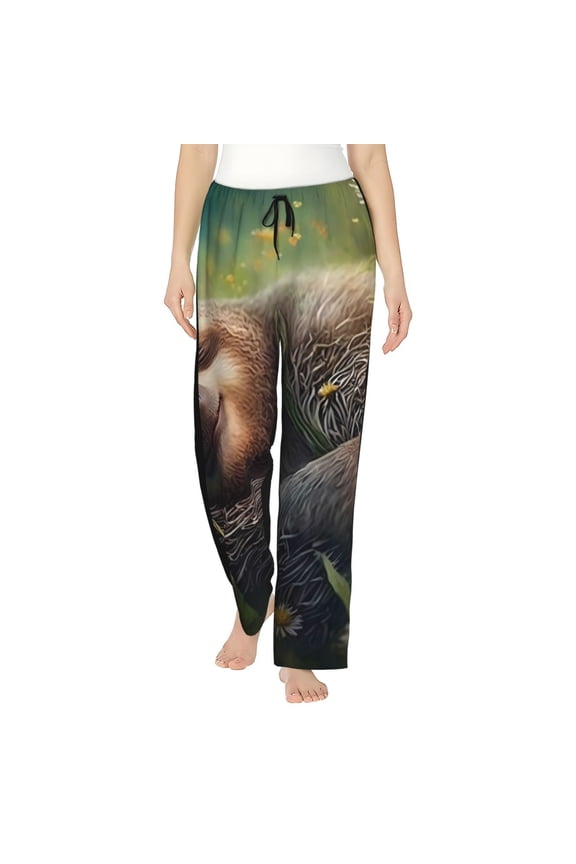 Women's Comfy Stretch Daisy Sleeping Sloth Print Drawstring Pajama Pants-Medium