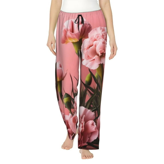 Kdxio Women's Comfy Stretch Delicate Pink Carnations A Print Drawstring Pajama Pants-XX-Large