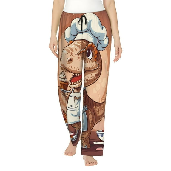 Kdxio Women's Comfy Stretch Dinosaur Baking Delight Print Drawstring Pajama Pants-Small