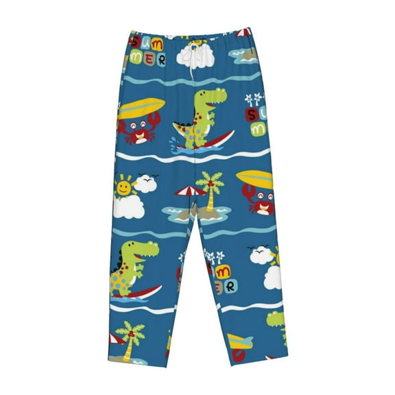 Kdxio Women's Comfy Stretch Dinosaur on the Beach VacationPrint Drawstring Pajama Pants-Medium