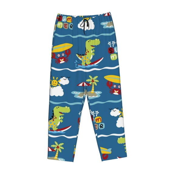 Kdxio Women's Comfy Stretch Dinosaur on the Beach VacationPrint Drawstring Pajama Pants-Small